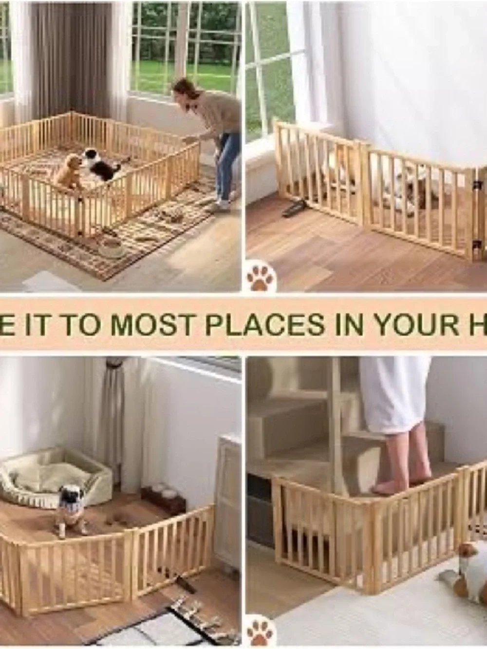Adjustable Wooden Pet Playpen Gate - Natural Wood
